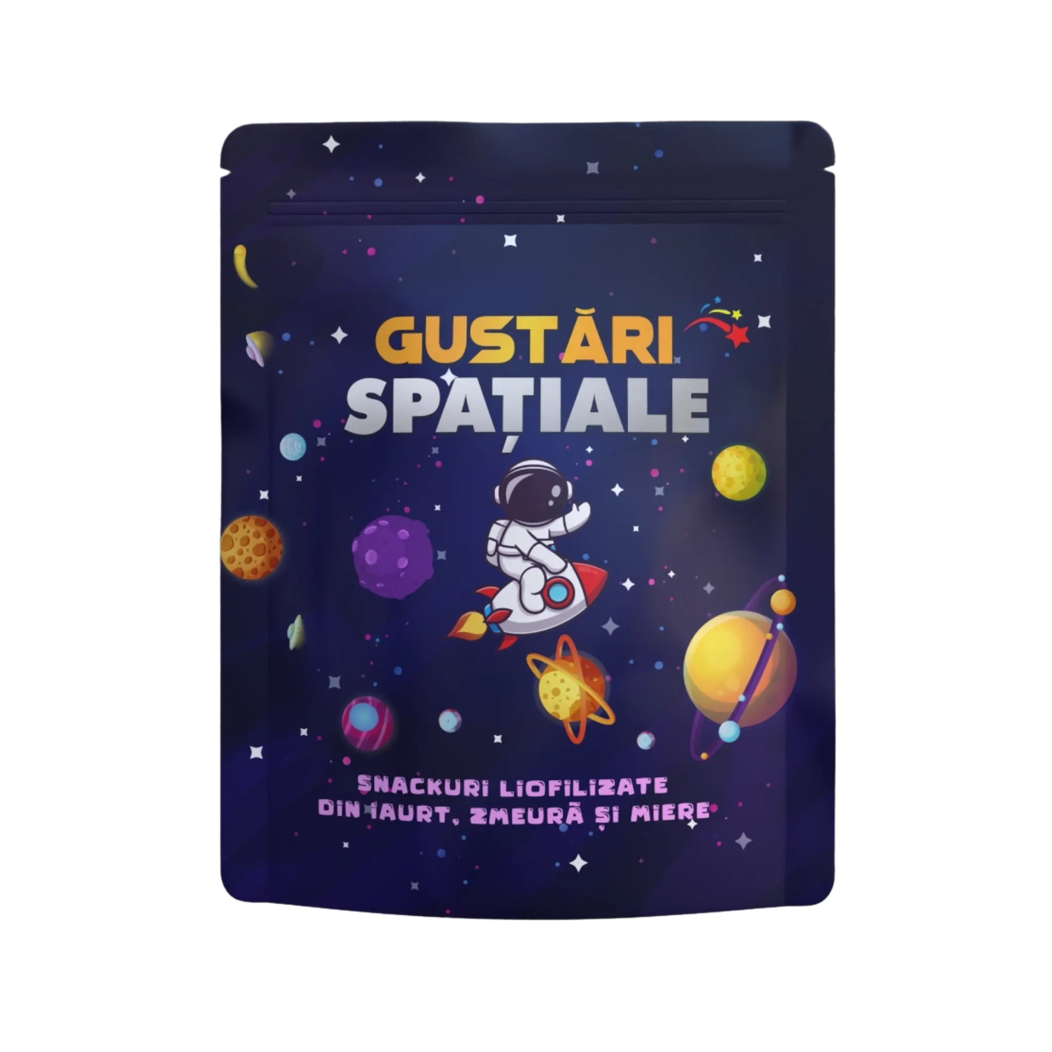 Gustări Spațiale — pungă cu snackuri liofilizate